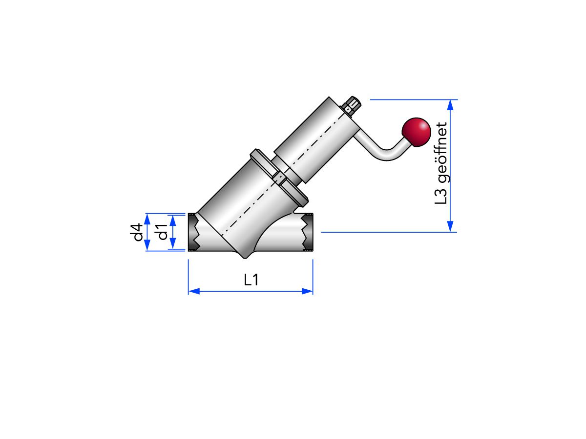Vollstrom-Schrägsitzventil S-S, handbetätigt