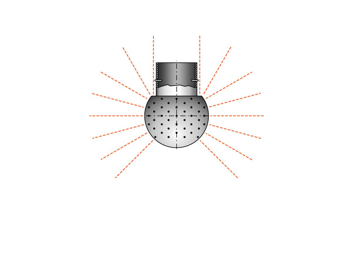 Boule de nettoyage, perforage à 270° vers le haut, version en acier inoxydable