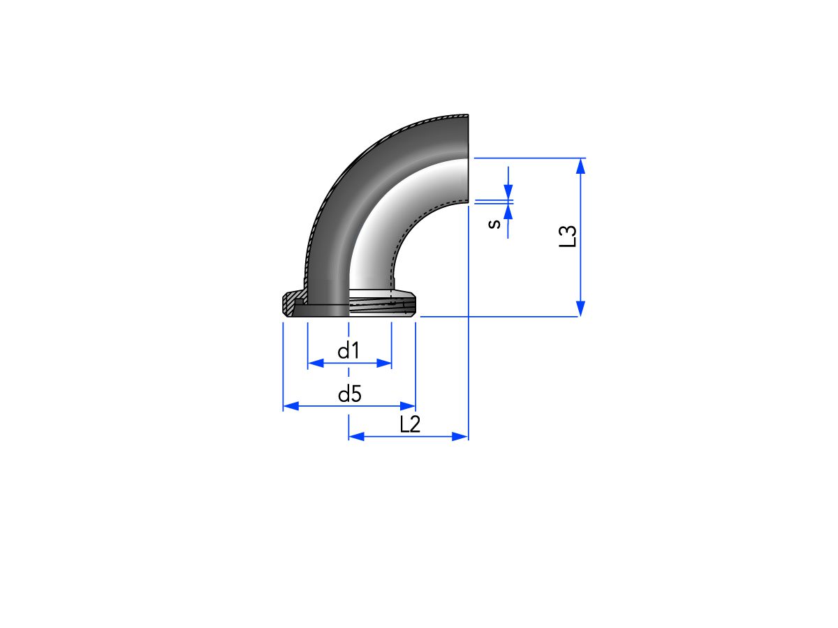 Bogen G-S 90°, für Rohr DIN11850, Reihe 2