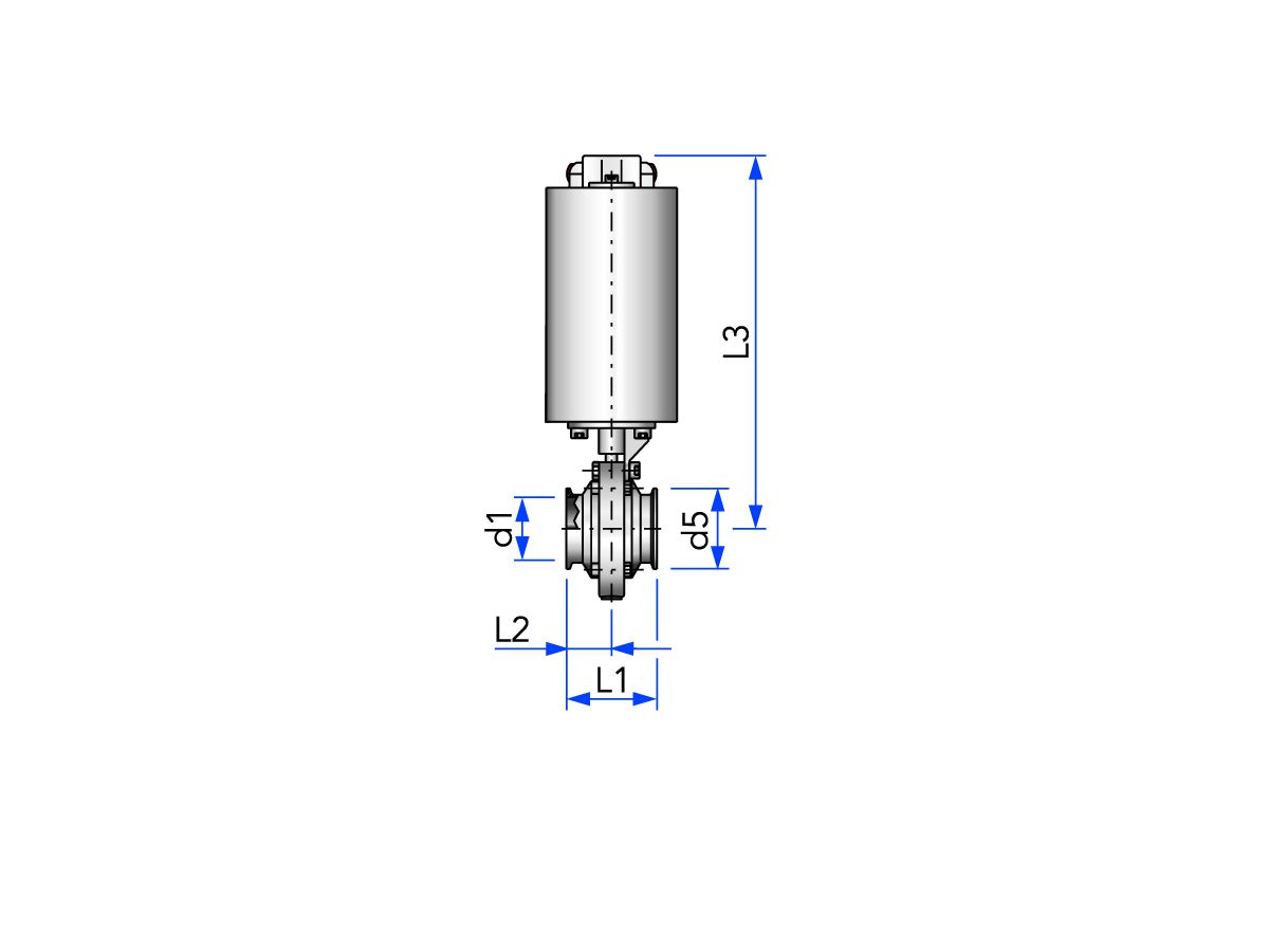 Scheibenventil Cl-Cl, Clamp DIN32676, pneum. betätigt
