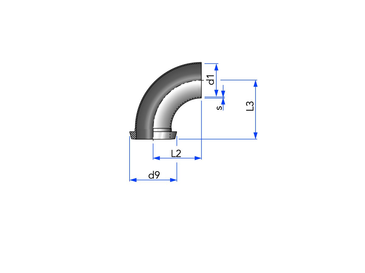 Bogen K-S, 90°, für Rohr DIN 11850, Reihe 2