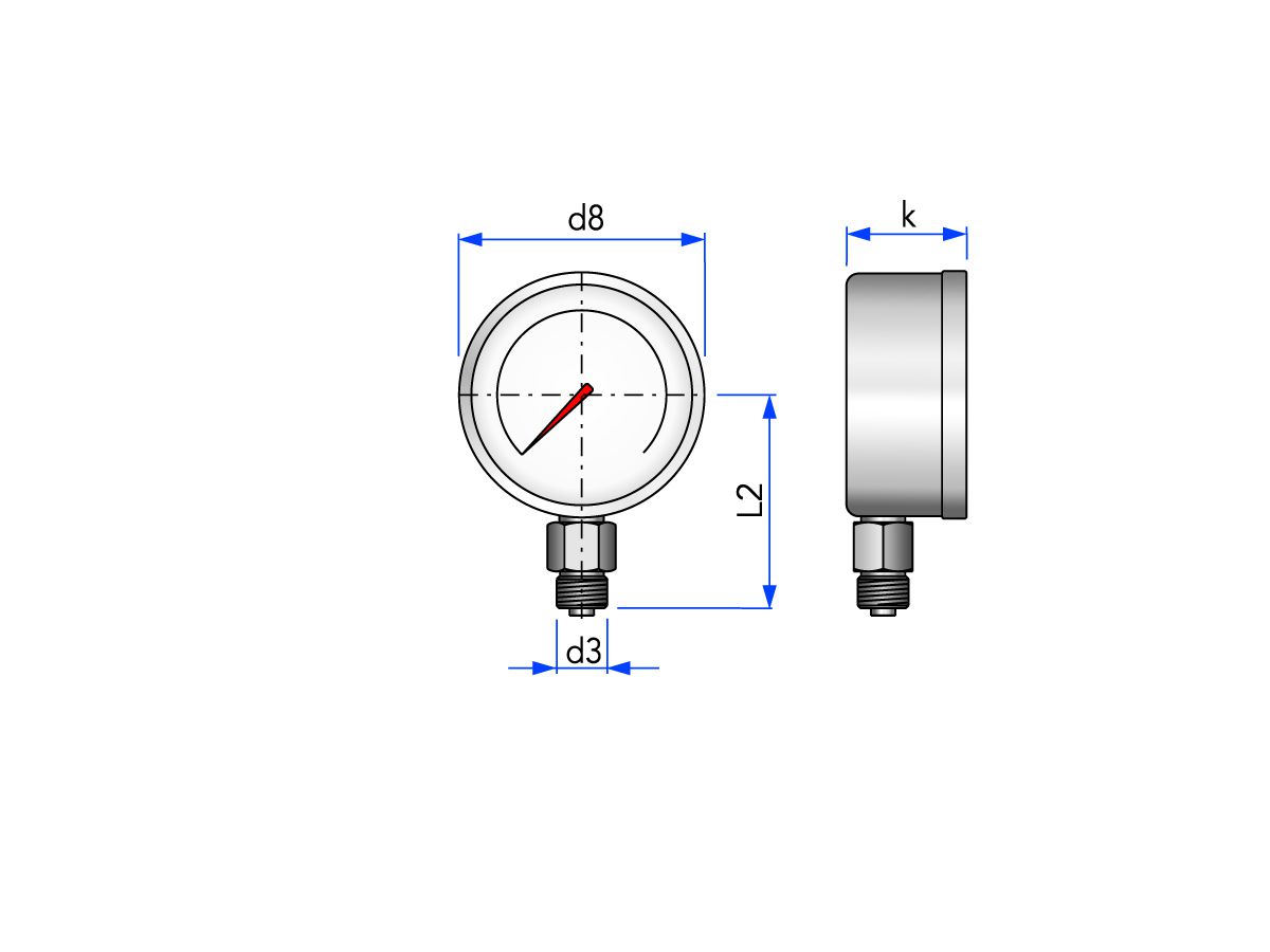Manomètre 63 Ø et 100 Ø, version en acier inoxydable