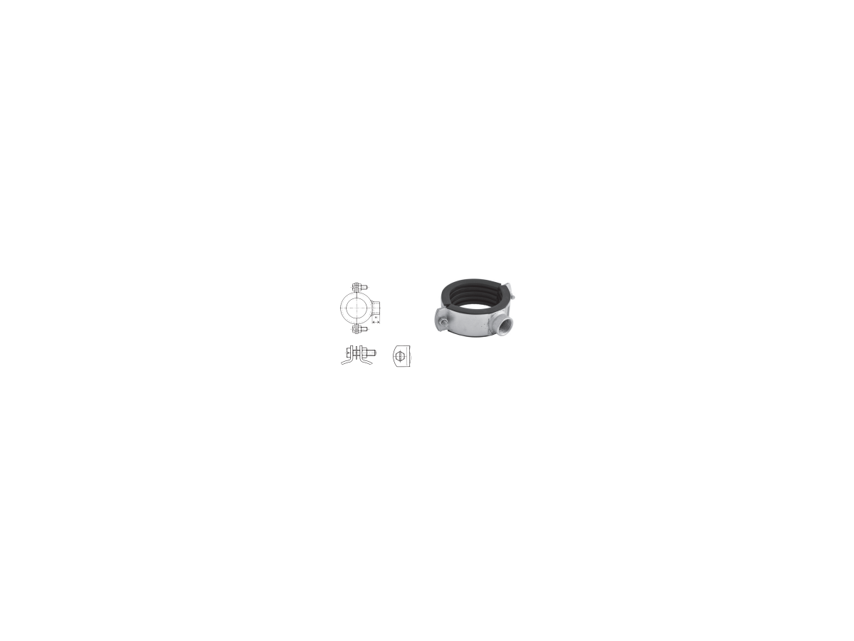 Colliers Inox, av.manchon,vis et écrous inclus,av.garniture in- sonorisante en caoutchouc