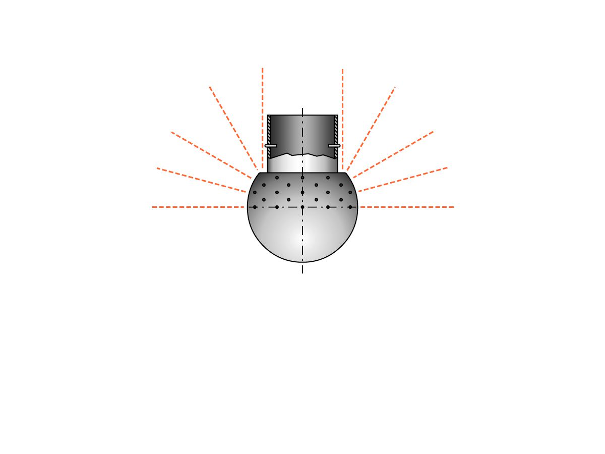Boule de nettoyage, perforage à 270° en haut type, version en acier inoxydable