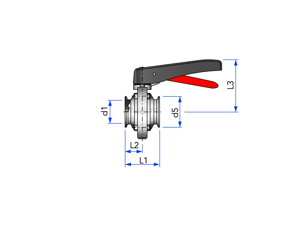 Scheibenventil Cl-Cl, Clamp , Zollausführung DIN32676, handbetätigt